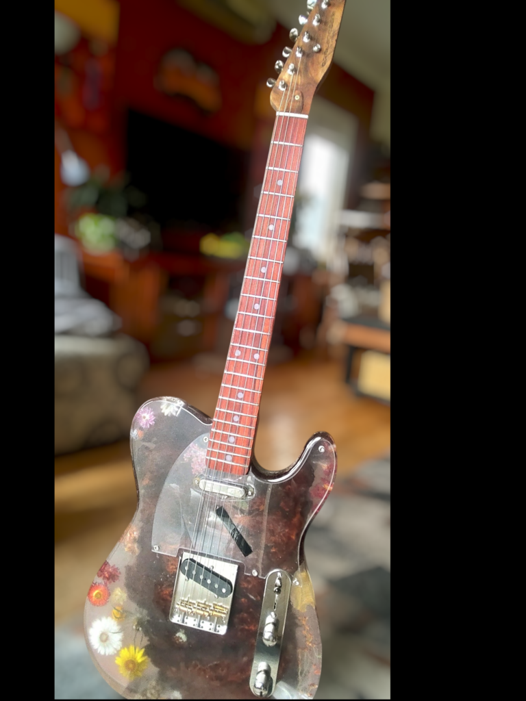 Resin tele style guitar with flowers